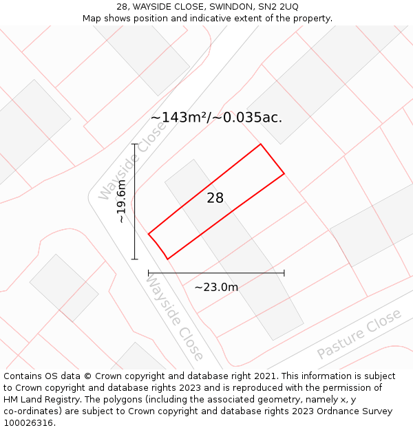 28, WAYSIDE CLOSE, SWINDON, SN2 2UQ: Plot and title map