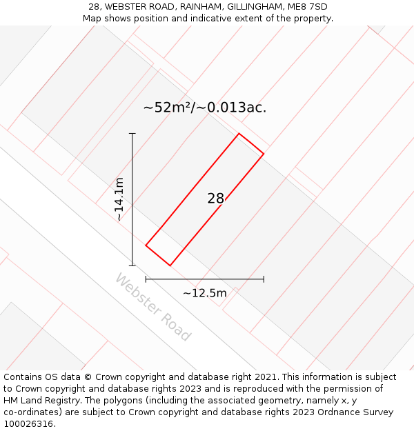 28, WEBSTER ROAD, RAINHAM, GILLINGHAM, ME8 7SD: Plot and title map