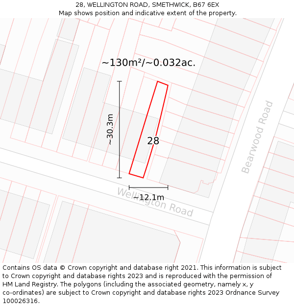 28, WELLINGTON ROAD, SMETHWICK, B67 6EX: Plot and title map
