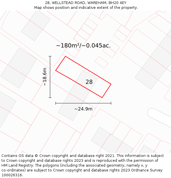 28, WELLSTEAD ROAD, WAREHAM, BH20 4EY: Plot and title map