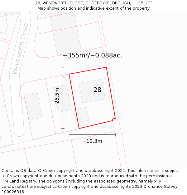 28, WENTWORTH CLOSE, GILBERDYKE, BROUGH, HU15 2GF: Plot and title map