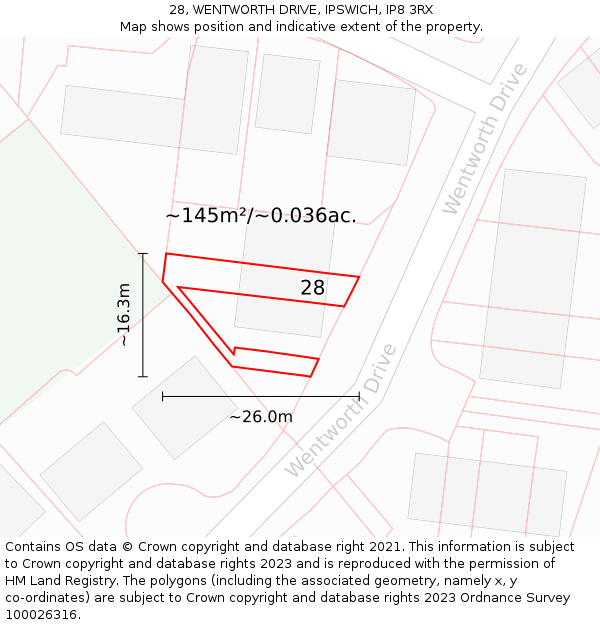 28, WENTWORTH DRIVE, IPSWICH, IP8 3RX: Plot and title map
