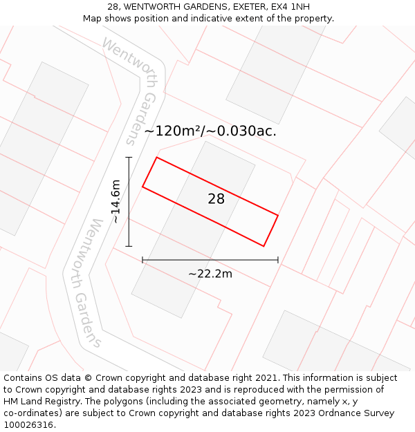 28, WENTWORTH GARDENS, EXETER, EX4 1NH: Plot and title map