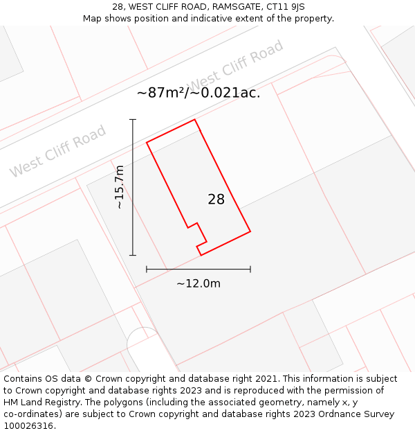 28, WEST CLIFF ROAD, RAMSGATE, CT11 9JS: Plot and title map