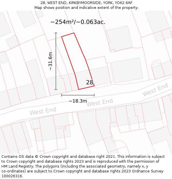 28, WEST END, KIRKBYMOORSIDE, YORK, YO62 6AF: Plot and title map