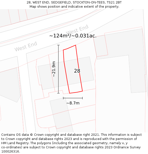 28, WEST END, SEDGEFIELD, STOCKTON-ON-TEES, TS21 2BT: Plot and title map