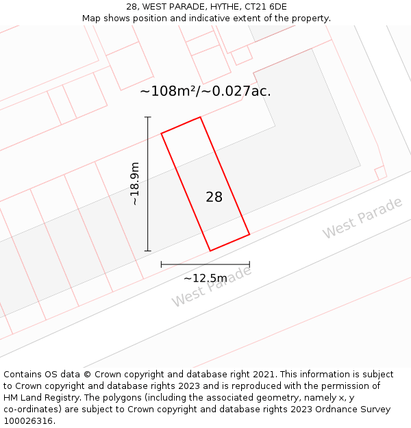 28, WEST PARADE, HYTHE, CT21 6DE: Plot and title map