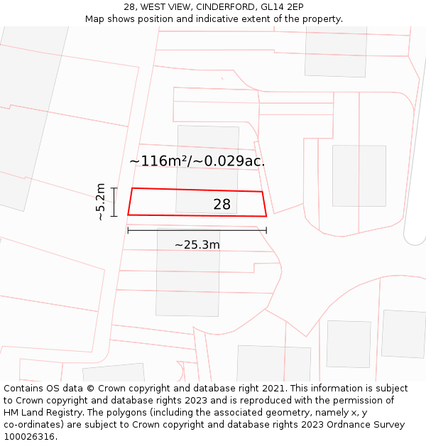 28, WEST VIEW, CINDERFORD, GL14 2EP: Plot and title map