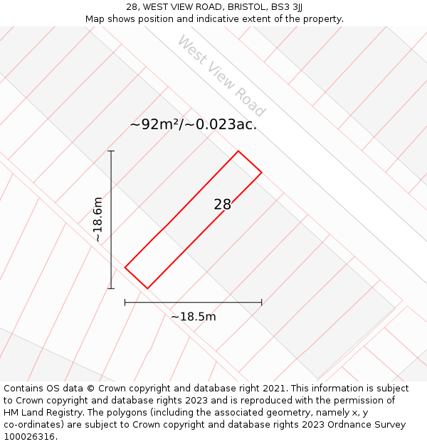 28, WEST VIEW ROAD, BRISTOL, BS3 3JJ: Plot and title map