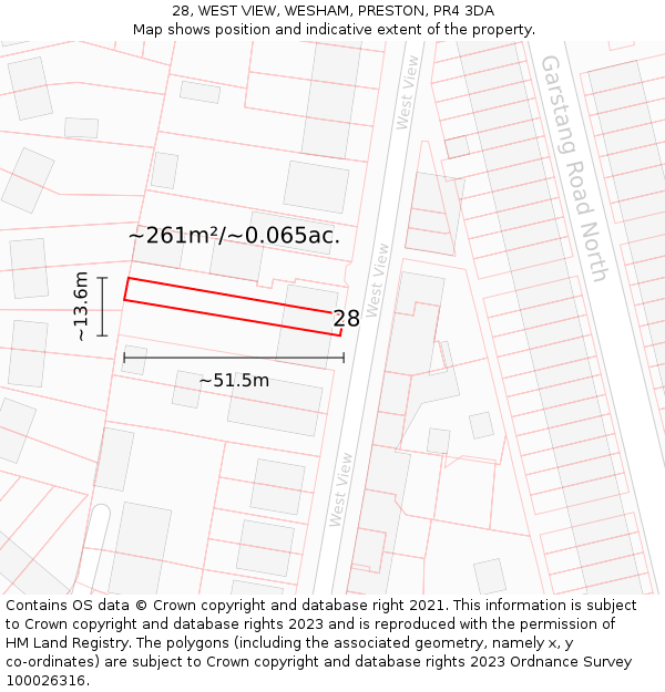 28, WEST VIEW, WESHAM, PRESTON, PR4 3DA: Plot and title map