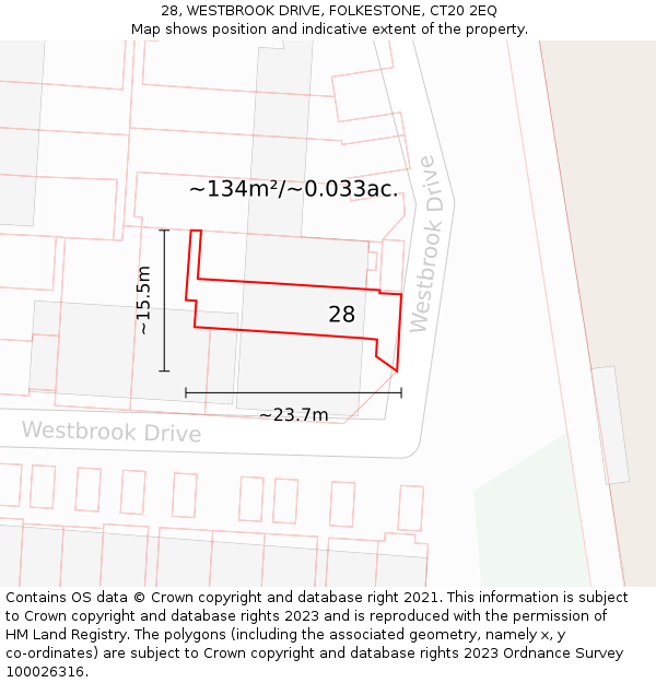 28, WESTBROOK DRIVE, FOLKESTONE, CT20 2EQ: Plot and title map