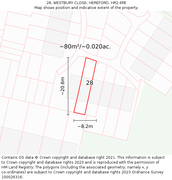 28, WESTBURY CLOSE, HEREFORD, HR2 6RE: Plot and title map