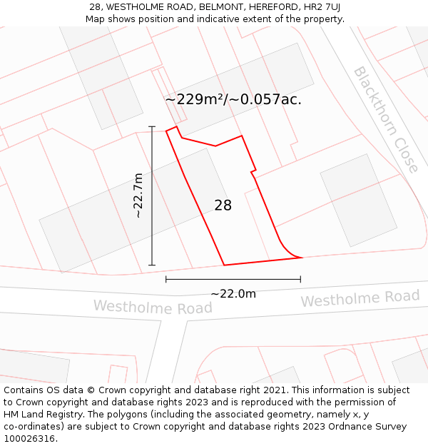 28, WESTHOLME ROAD, BELMONT, HEREFORD, HR2 7UJ: Plot and title map
