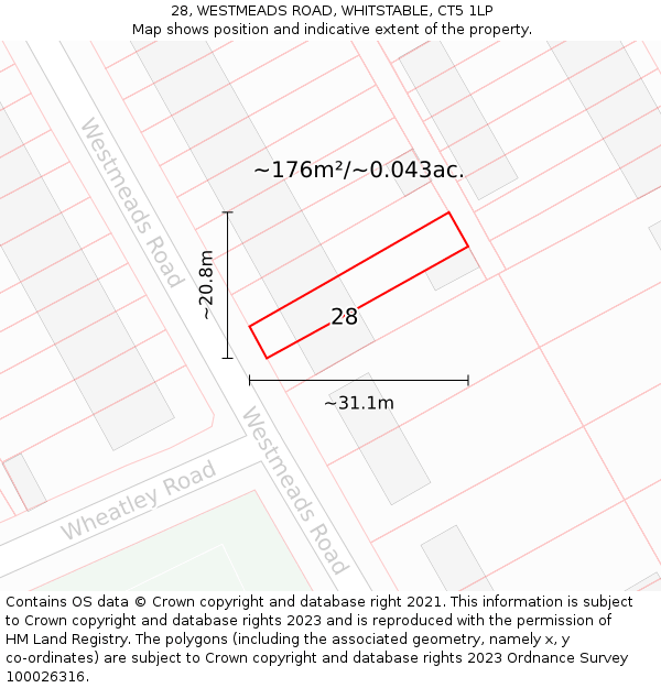 28, WESTMEADS ROAD, WHITSTABLE, CT5 1LP: Plot and title map