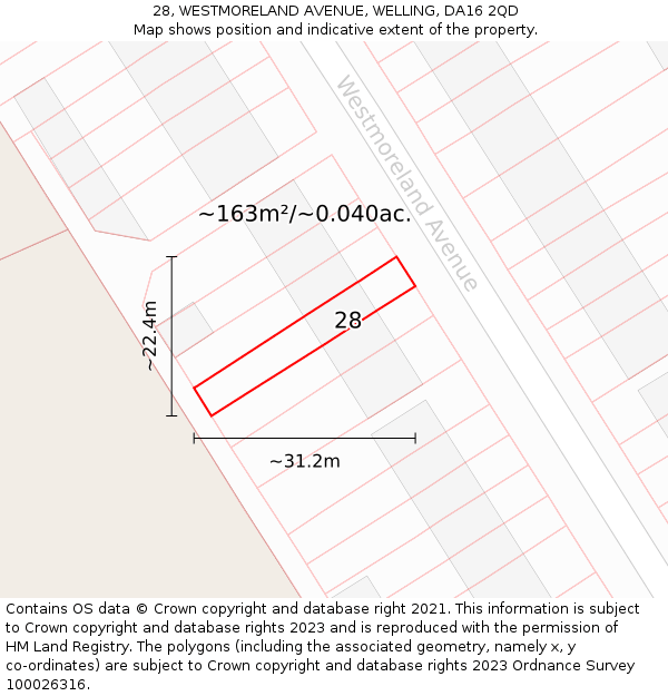 28, WESTMORELAND AVENUE, WELLING, DA16 2QD: Plot and title map