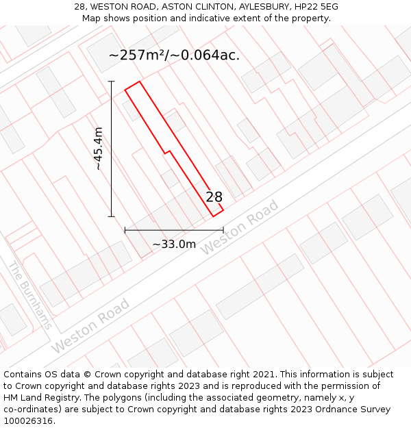 28, WESTON ROAD, ASTON CLINTON, AYLESBURY, HP22 5EG: Plot and title map