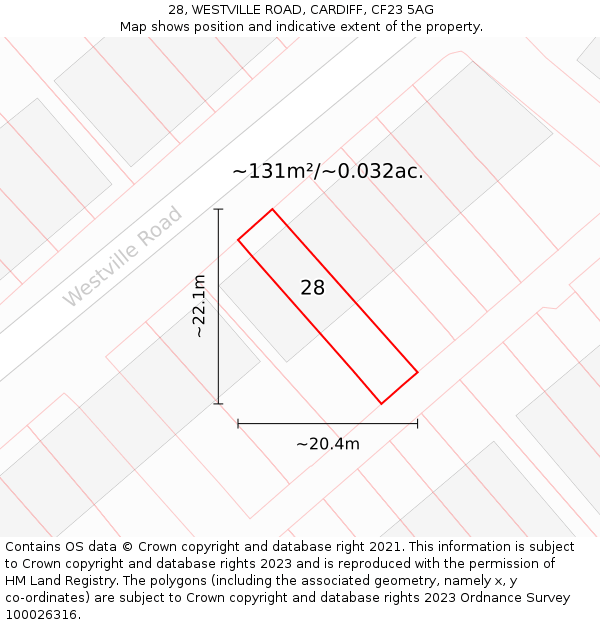 28, WESTVILLE ROAD, CARDIFF, CF23 5AG: Plot and title map