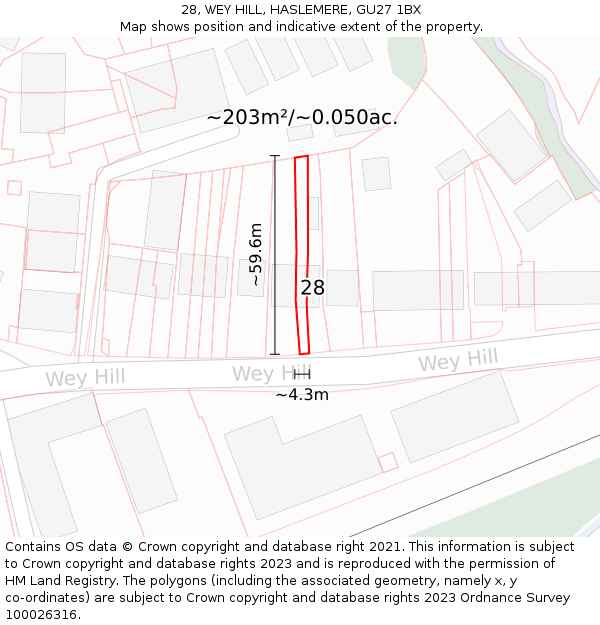 28, WEY HILL, HASLEMERE, GU27 1BX: Plot and title map