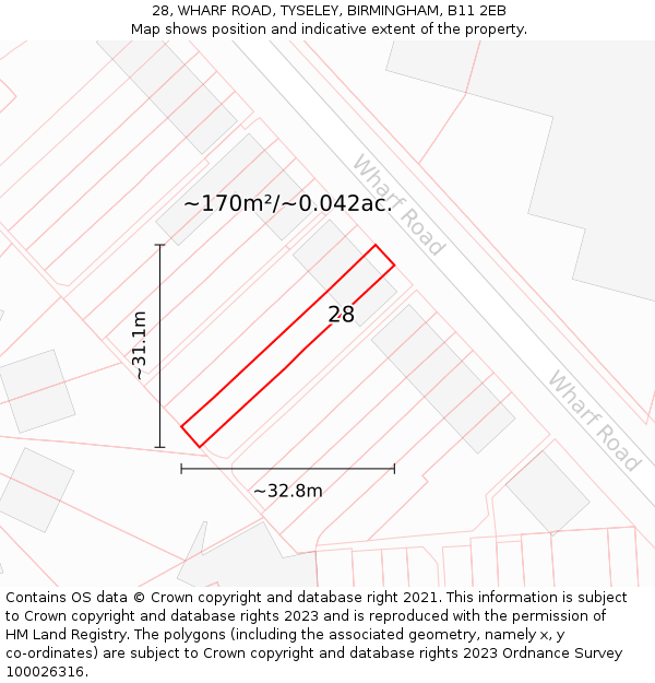 28, WHARF ROAD, TYSELEY, BIRMINGHAM, B11 2EB: Plot and title map