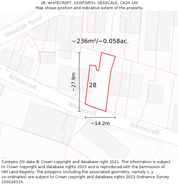 28, WHITECROFT, GOSFORTH, SEASCALE, CA20 1AY: Plot and title map