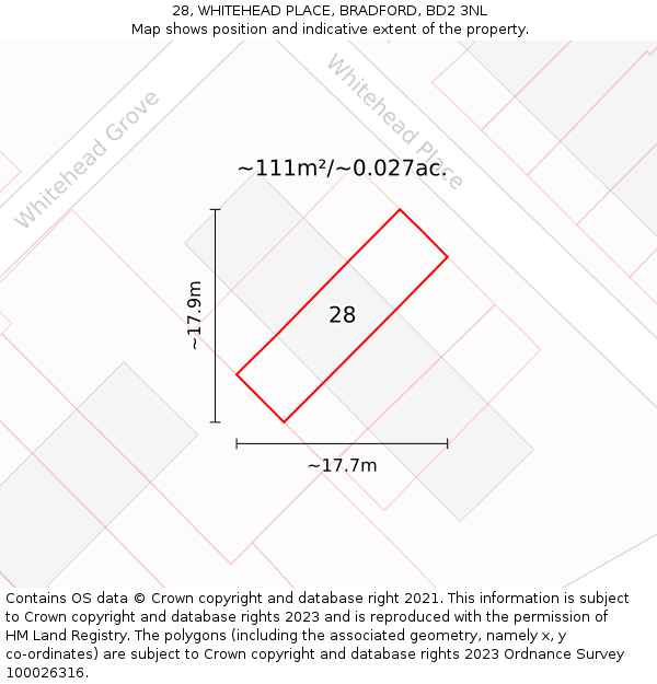 28, WHITEHEAD PLACE, BRADFORD, BD2 3NL: Plot and title map