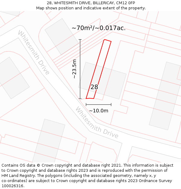 28, WHITESMITH DRIVE, BILLERICAY, CM12 0FP: Plot and title map
