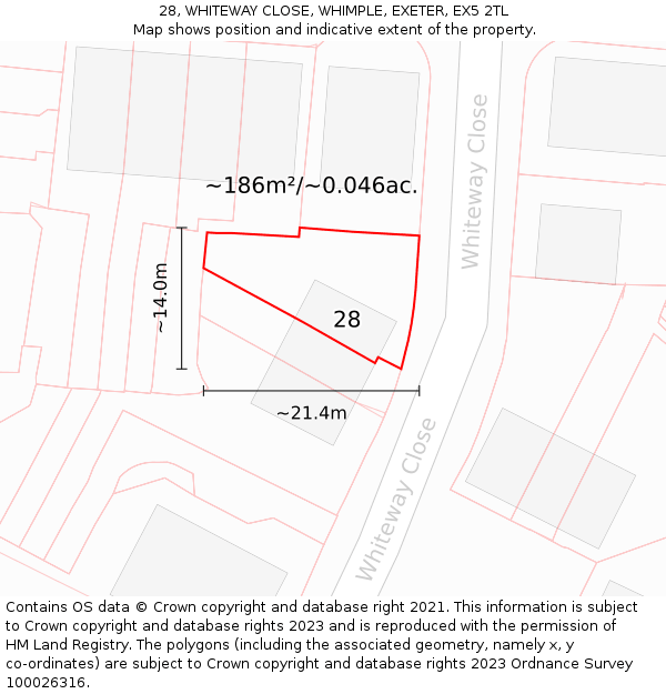 28, WHITEWAY CLOSE, WHIMPLE, EXETER, EX5 2TL: Plot and title map