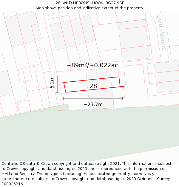 28, WILD HERONS, HOOK, RG27 9SF: Plot and title map