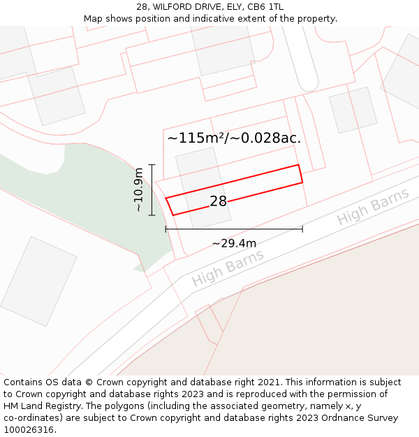 28, WILFORD DRIVE, ELY, CB6 1TL: Plot and title map