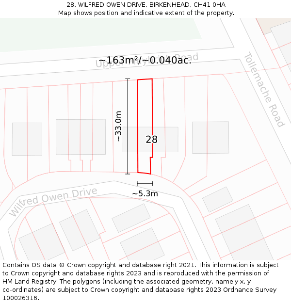 28, WILFRED OWEN DRIVE, BIRKENHEAD, CH41 0HA: Plot and title map