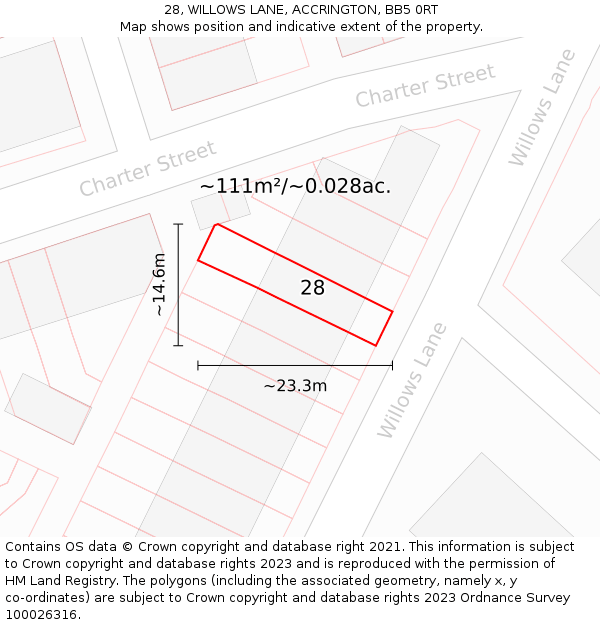 28, WILLOWS LANE, ACCRINGTON, BB5 0RT: Plot and title map