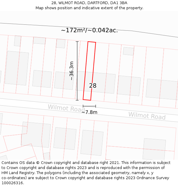 28, WILMOT ROAD, DARTFORD, DA1 3BA: Plot and title map