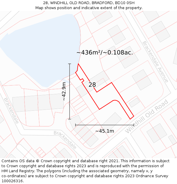 28, WINDHILL OLD ROAD, BRADFORD, BD10 0SH: Plot and title map