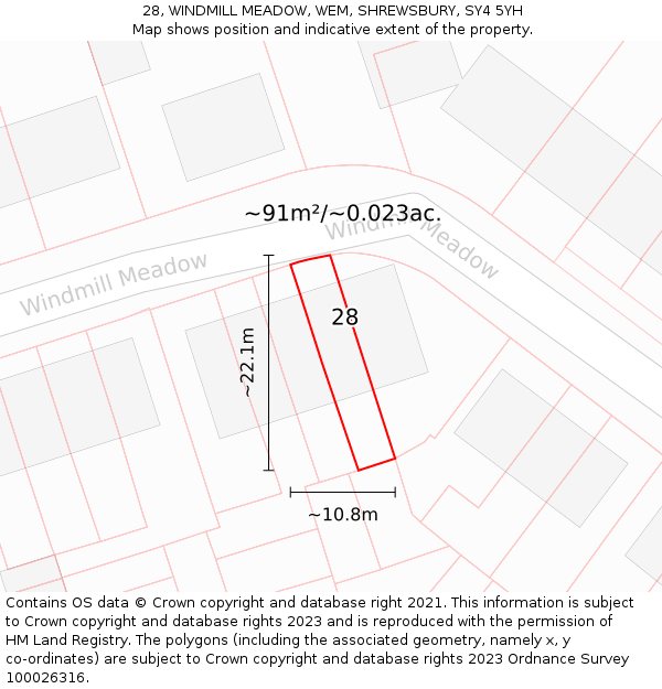 28, WINDMILL MEADOW, WEM, SHREWSBURY, SY4 5YH: Plot and title map