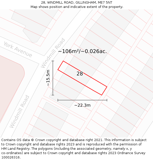 28, WINDMILL ROAD, GILLINGHAM, ME7 5NT: Plot and title map