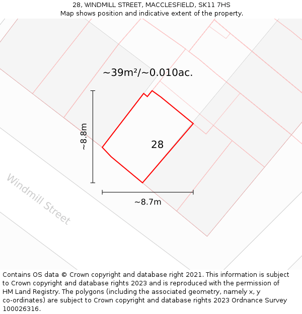 28, WINDMILL STREET, MACCLESFIELD, SK11 7HS: Plot and title map