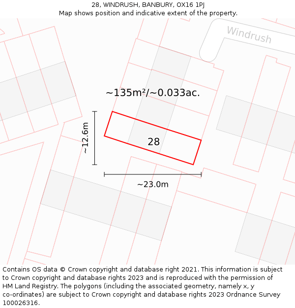 28, WINDRUSH, BANBURY, OX16 1PJ: Plot and title map