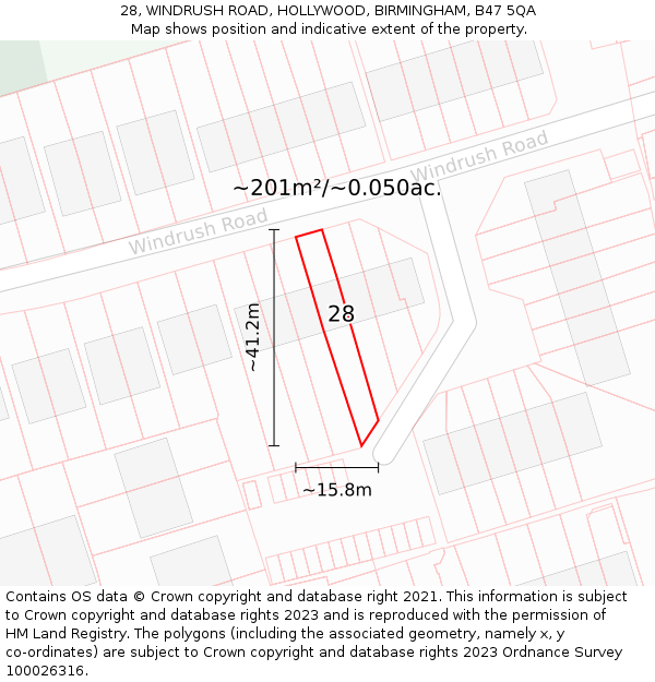 28, WINDRUSH ROAD, HOLLYWOOD, BIRMINGHAM, B47 5QA: Plot and title map