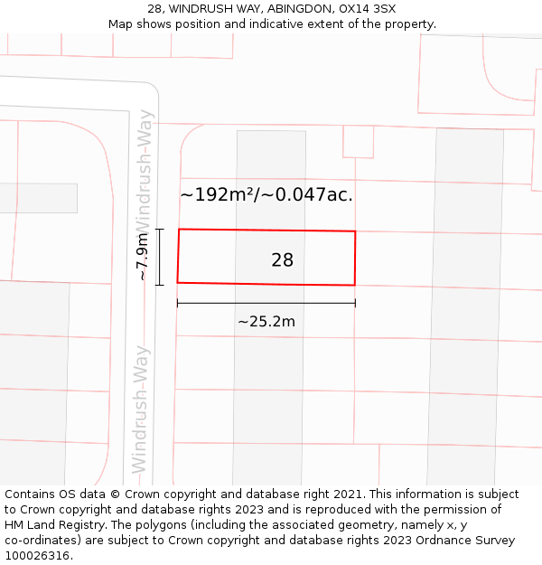 28, WINDRUSH WAY, ABINGDON, OX14 3SX: Plot and title map