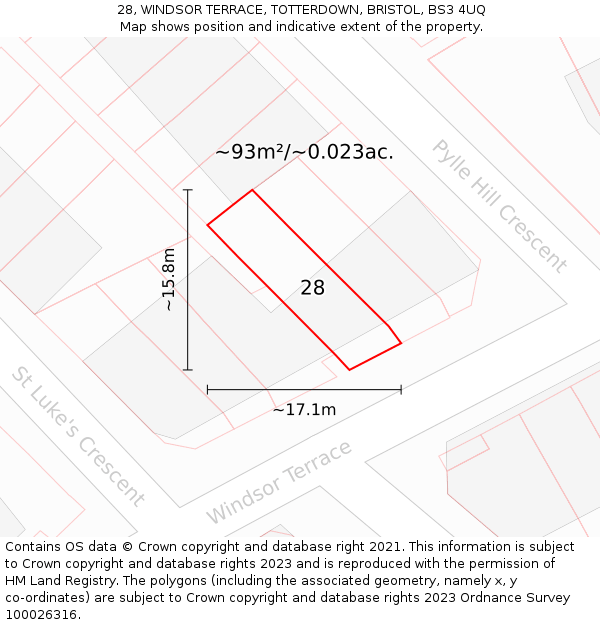 28, WINDSOR TERRACE, TOTTERDOWN, BRISTOL, BS3 4UQ: Plot and title map