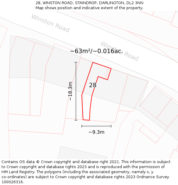 28, WINSTON ROAD, STAINDROP, DARLINGTON, DL2 3NN: Plot and title map