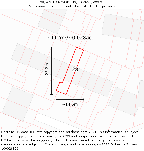 28, WISTERIA GARDENS, HAVANT, PO9 2FJ: Plot and title map