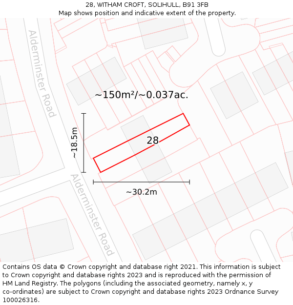 28, WITHAM CROFT, SOLIHULL, B91 3FB: Plot and title map