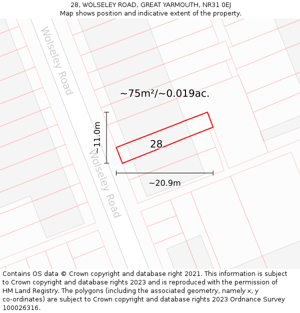 28, WOLSELEY ROAD, GREAT YARMOUTH, NR31 0EJ: Plot and title map