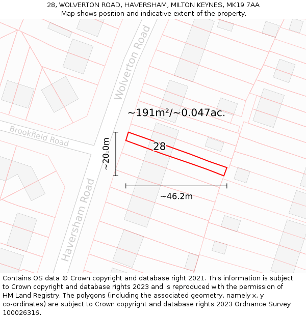 28, WOLVERTON ROAD, HAVERSHAM, MILTON KEYNES, MK19 7AA: Plot and title map