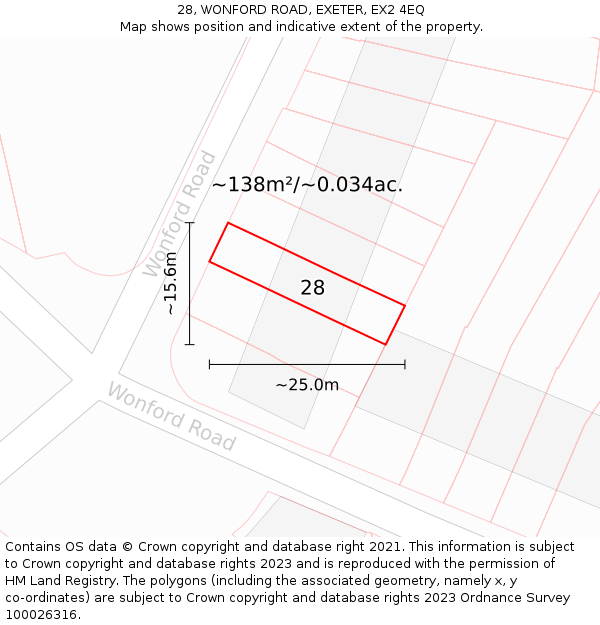 28, WONFORD ROAD, EXETER, EX2 4EQ: Plot and title map
