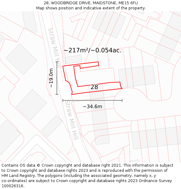 28, WOODBRIDGE DRIVE, MAIDSTONE, ME15 6FU: Plot and title map