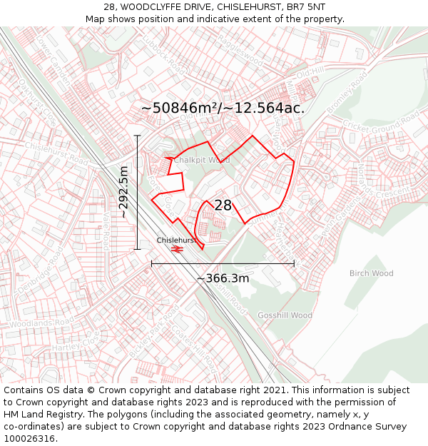 28, WOODCLYFFE DRIVE, CHISLEHURST, BR7 5NT: Plot and title map
