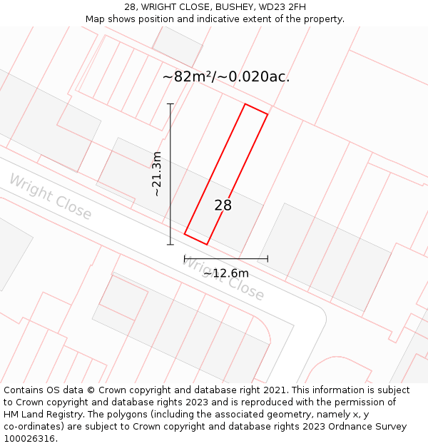 28, WRIGHT CLOSE, BUSHEY, WD23 2FH: Plot and title map