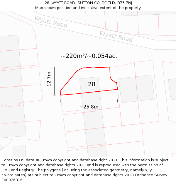 28, WYATT ROAD, SUTTON COLDFIELD, B75 7NJ: Plot and title map